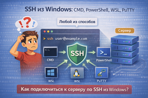 Подключение к удалённому серверу по SSH из Windows (CMD, PowerShell, WSL, PuTTY)