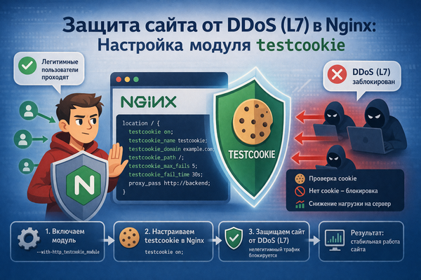Защита сайта от DDoS (L7) в Nginx: Настройка модуля testcookie
