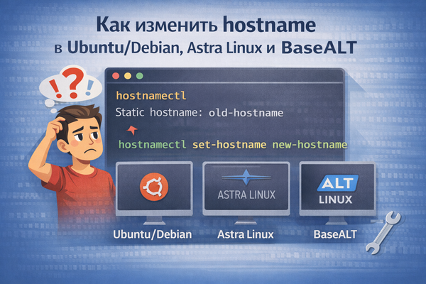 Как изменить hostname в Ubuntu/Debian, Astra Linux и BaseALT (ALT Linux)